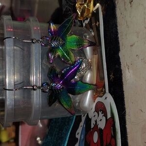 Iridescent Cannabis Leaf Earrings